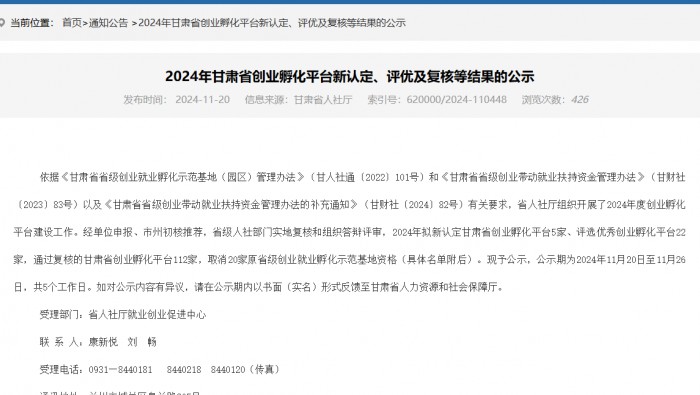 喜訊！蘭州新區(qū)專(zhuān)精特新化工產(chǎn)業(yè)創(chuàng)業(yè)孵化平臺(tái)被認(rèn)定為省級(jí)優(yōu)秀創(chuàng)業(yè)孵化平臺(tái)
